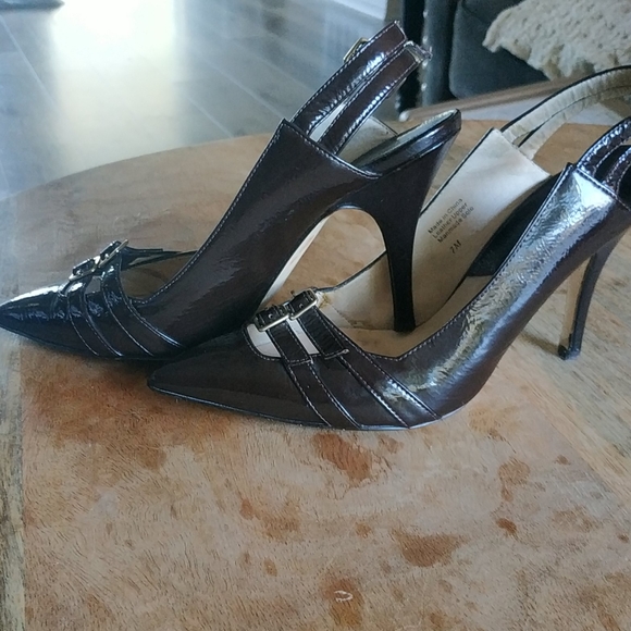 Michael kors brown patent sling backs sz7 exc cond - Picture 3 of 12
